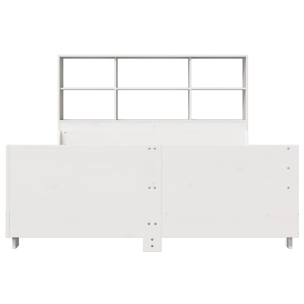 vidaXL Pat cu bibliotecă fără saltea, alb, 140x200 cm, lemn masiv