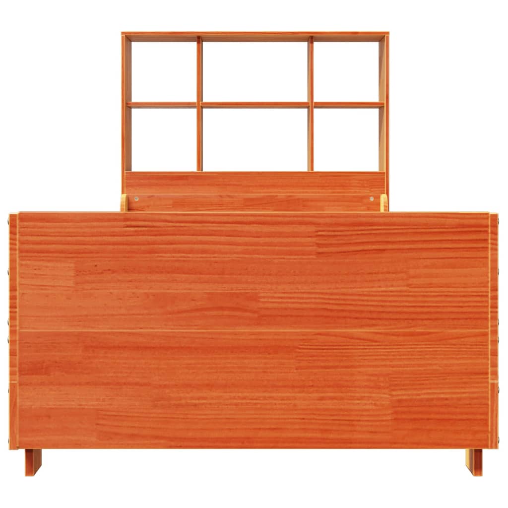 vidaXL Pat cu bibliotecă fără saltea, maro, 100x200 cm, lemn masiv vidaXL Pat cu bibliotecă fără saltea, maro, 100x200 cm, lemn masiv