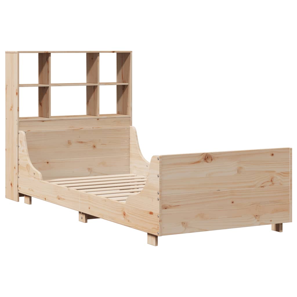 vidaXL Pat cu bibliotecă fără saltea, 90x200 cm, lemn masiv vidaXL Pat cu bibliotecă fără saltea, 90x200 cm, lemn masiv