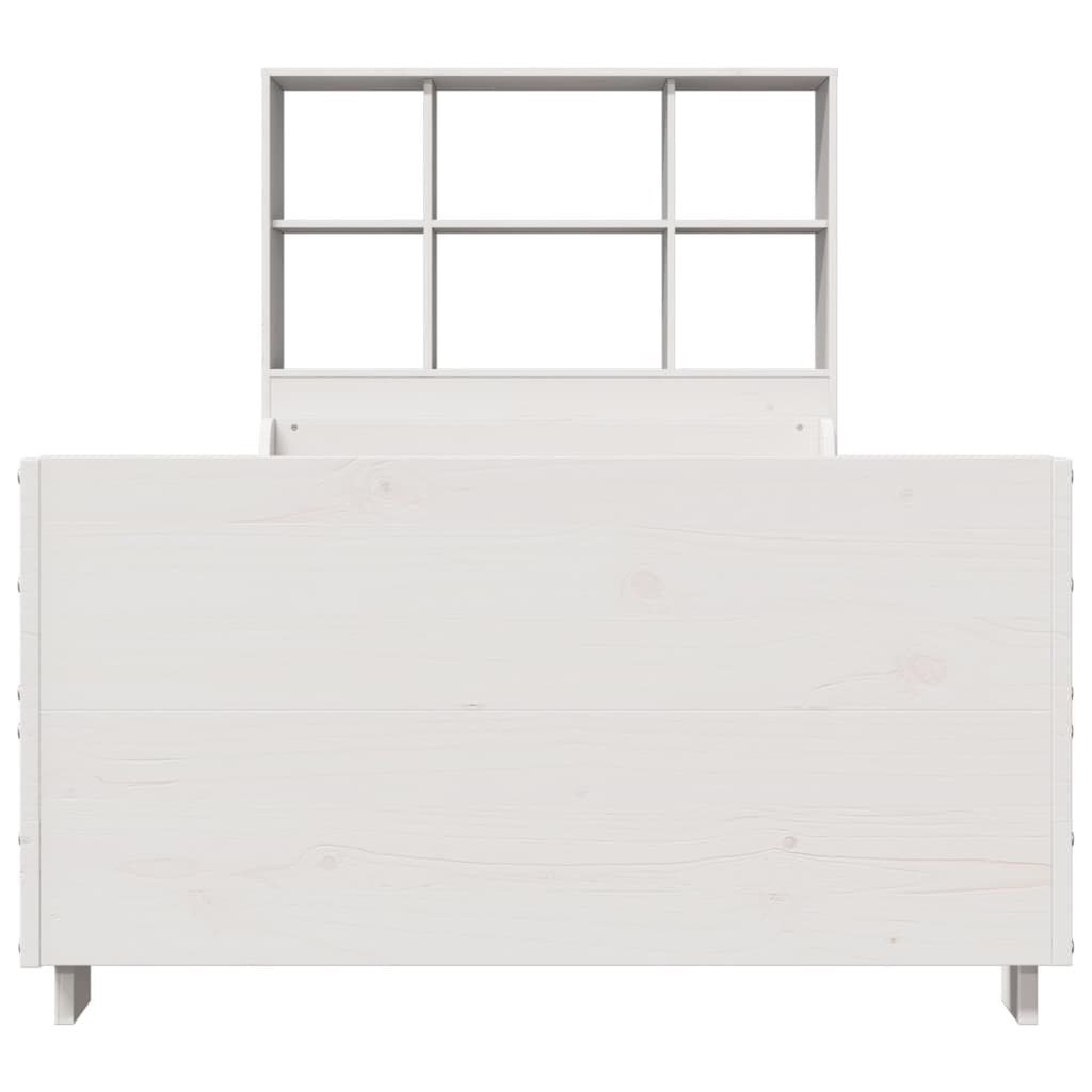 vidaXL Pat cu bibliotecă fără saltea, alb, 90x200 cm, lemn masiv