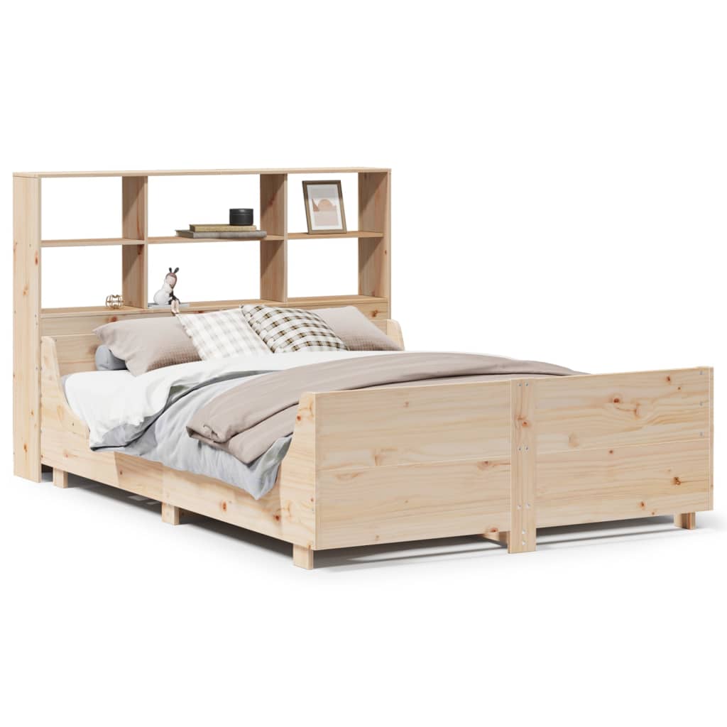vidaXL Pat cu bibliotecă fără saltea, 140x190 cm, lemn masiv vidaXL Pat cu bibliotecă fără saltea, 140x190 cm, lemn masiv