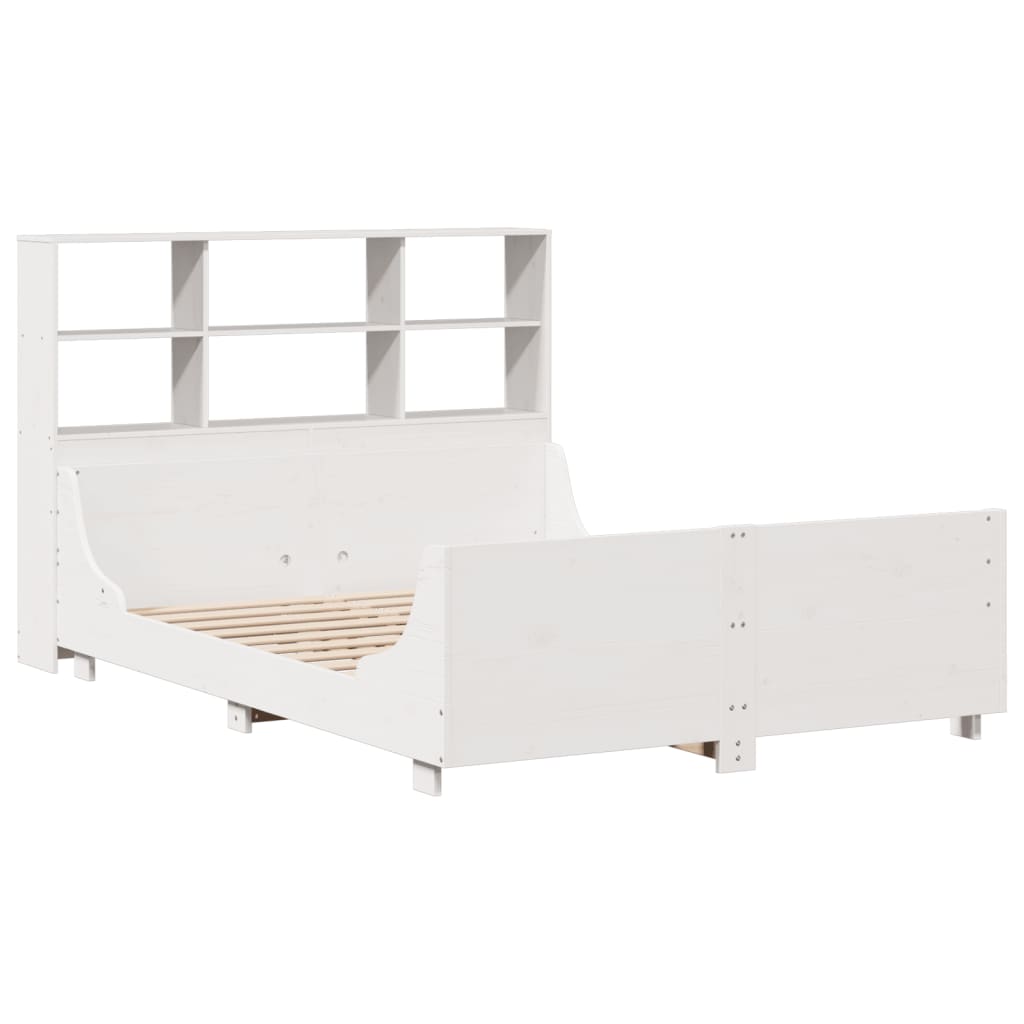 vidaXL Pat cu bibliotecă fără saltea, alb, 140x190 cm, lemn masiv