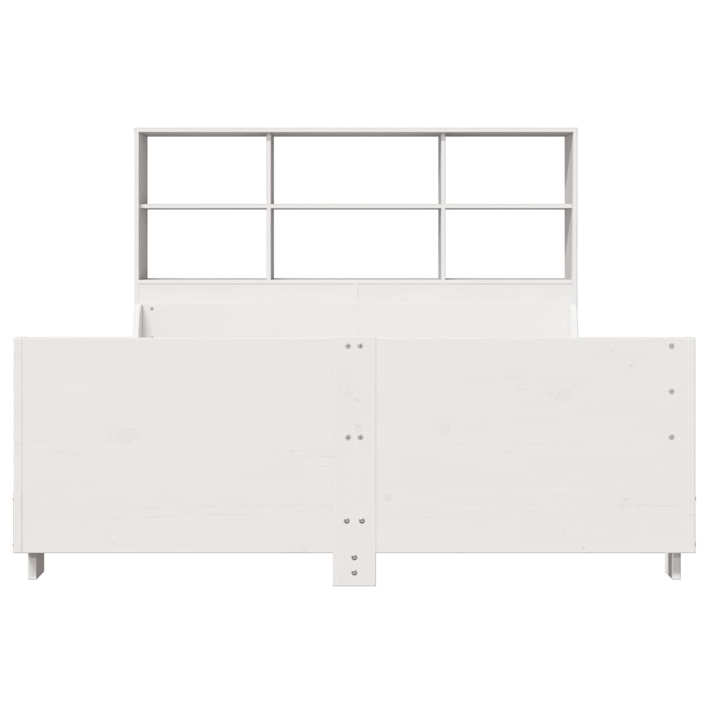 vidaXL Pat cu bibliotecă fără saltea, alb, 120x190 cm, lemn masiv