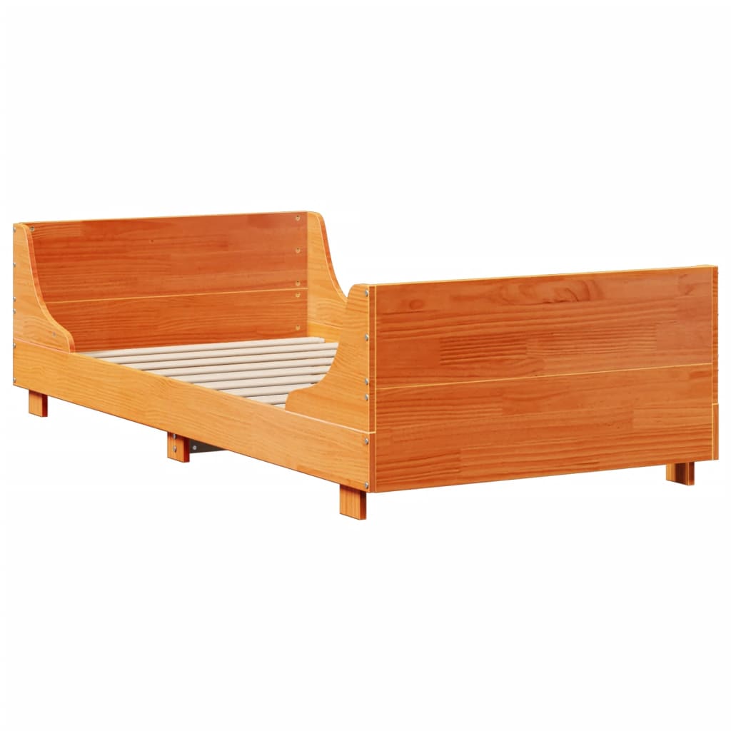 vidaXL Pat cu bibliotecă fără saltea maro ceruit 75x190 cm lemn masiv