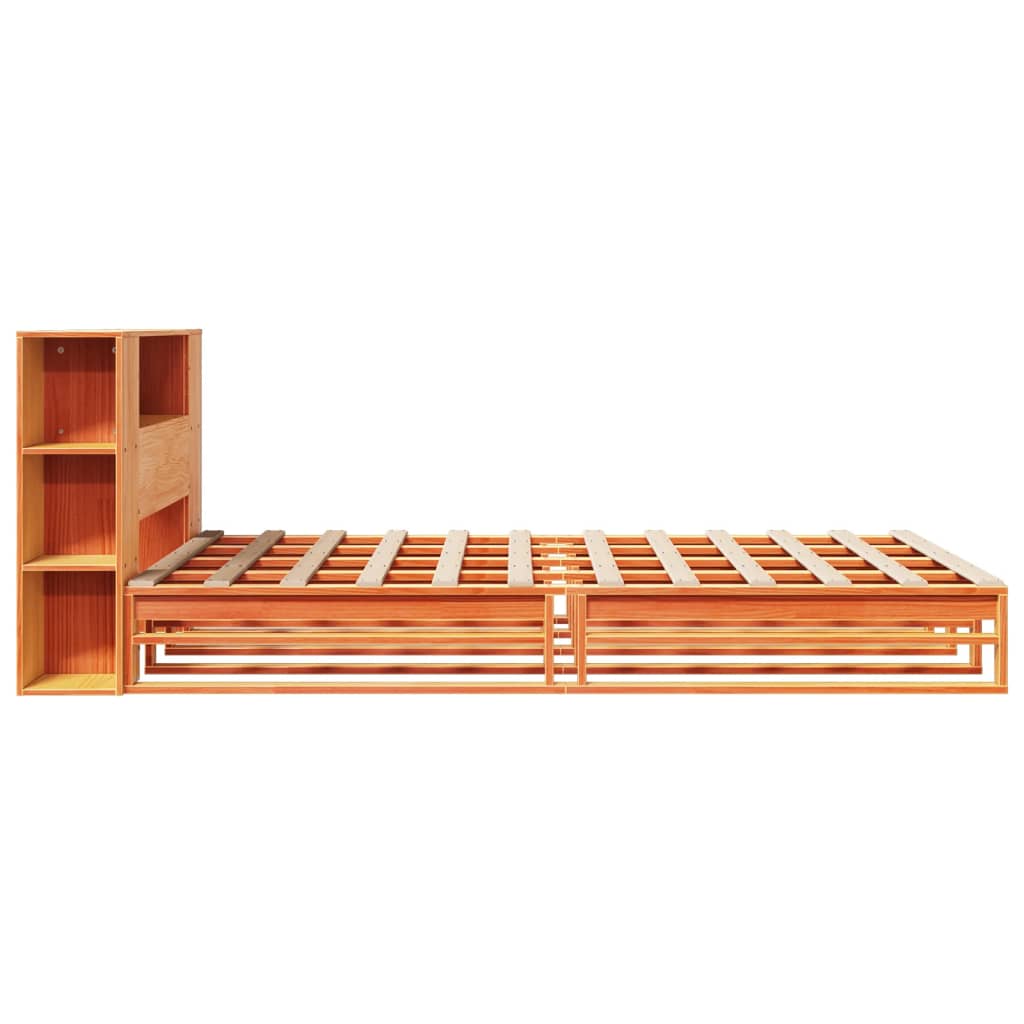 vidaXL Pat cu bibliotecă fără saltea, maro, 120x200 cm, lemn masiv vidaXL Pat cu bibliotecă fără saltea, maro, 120x200 cm, lemn masiv