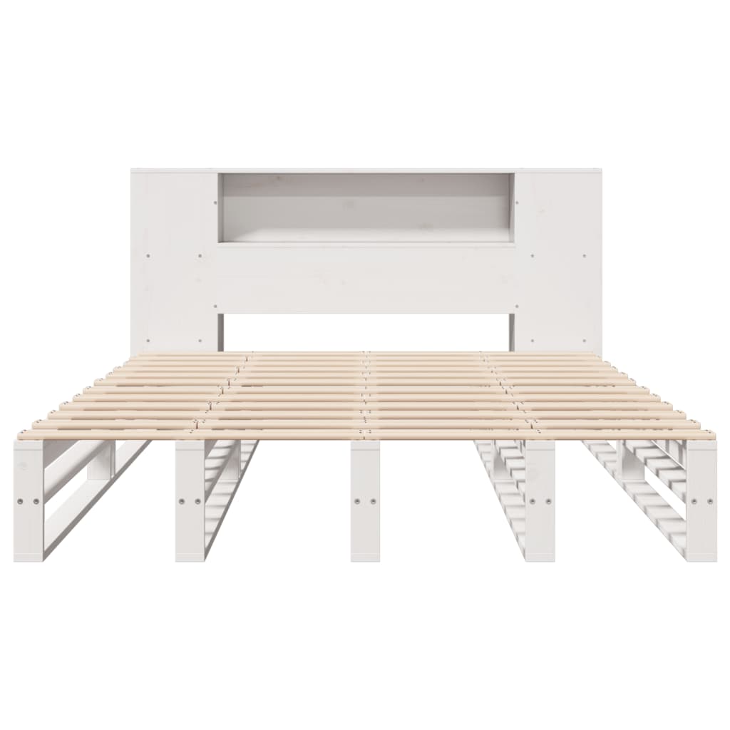 vidaXL Pat cu bibliotecă fără saltea, alb, 140x200 cm, lemn masiv vidaXL Pat cu bibliotecă fără saltea, alb, 140x200 cm, lemn masiv