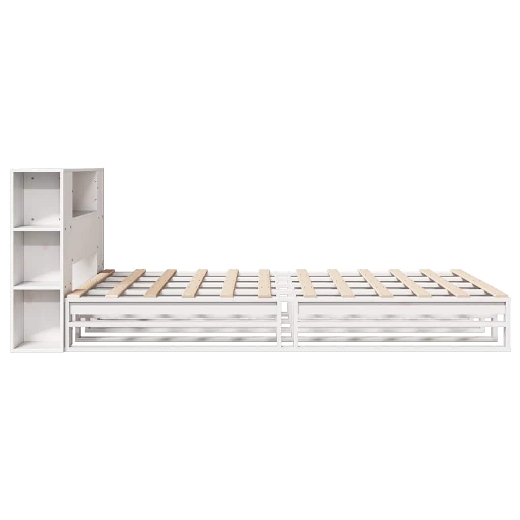 vidaXL Pat cu bibliotecă fără saltea, alb, 150x200 cm, lemn masiv