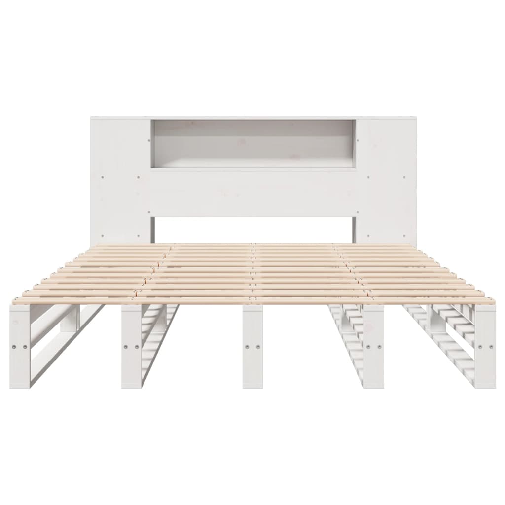 vidaXL Pat cu bibliotecă fără saltea, alb, 160x200 cm, lemn masiv vidaXL Pat cu bibliotecă fără saltea, alb, 160x200 cm, lemn masiv