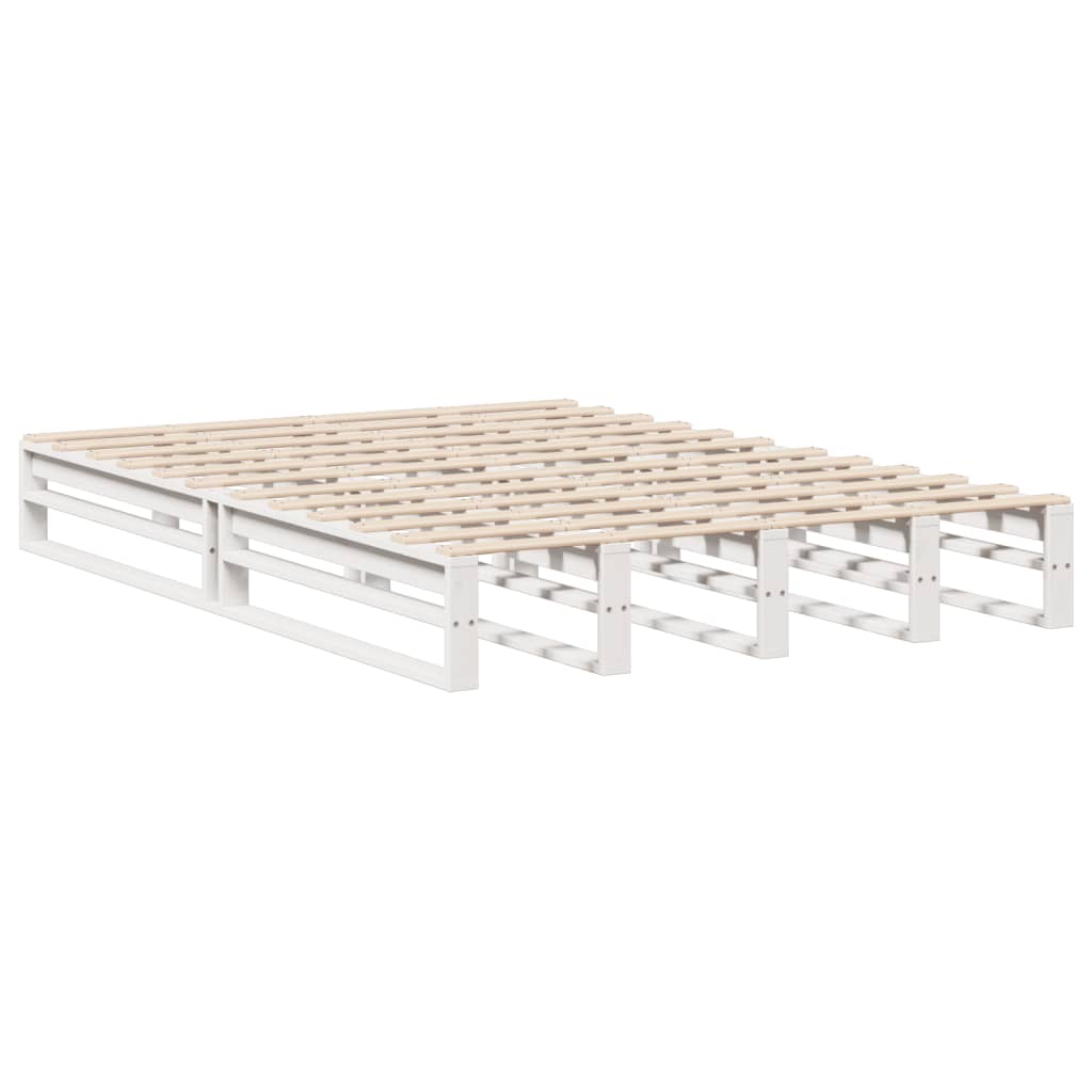 vidaXL Pat cu bibliotecă fără saltea, alb, 160x200 cm, lemn masiv vidaXL Pat cu bibliotecă fără saltea, alb, 160x200 cm, lemn masiv