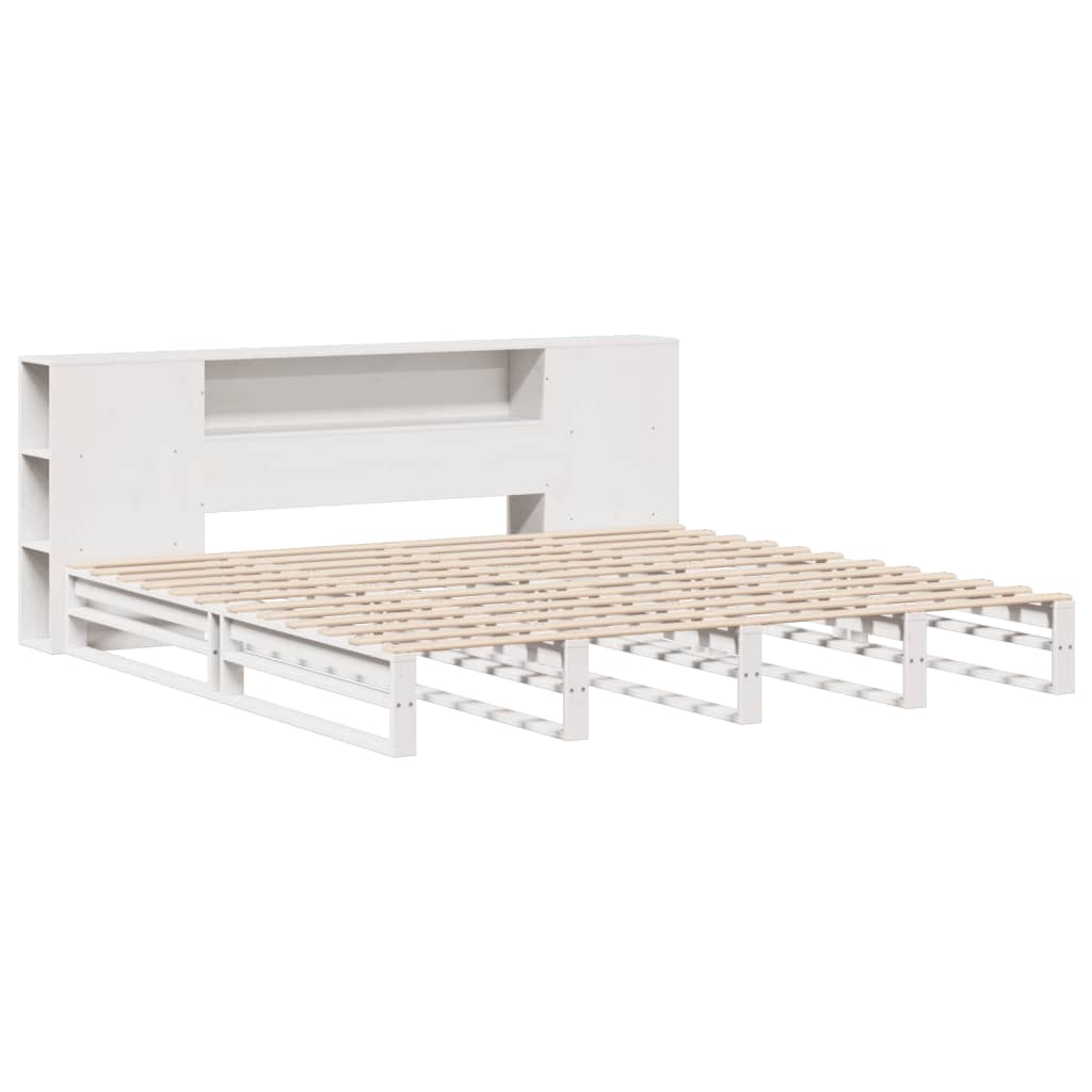 vidaXL Pat cu bibliotecă fără saltea, alb, 180x200 cm, lemn masiv vidaXL Pat cu bibliotecă fără saltea, alb, 180x200 cm, lemn masiv