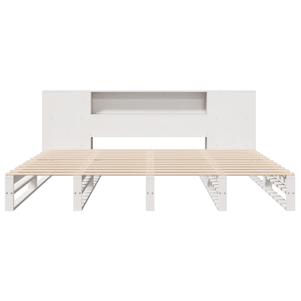 vidaXL Pat cu bibliotecă fără saltea, alb, 180x200 cm, lemn masiv vidaXL Pat cu bibliotecă fără saltea, alb, 180x200 cm, lemn masiv