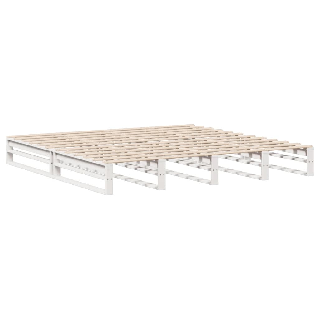 vidaXL Pat cu bibliotecă fără saltea, alb, 180x200 cm, lemn masiv vidaXL Pat cu bibliotecă fără saltea, alb, 180x200 cm, lemn masiv