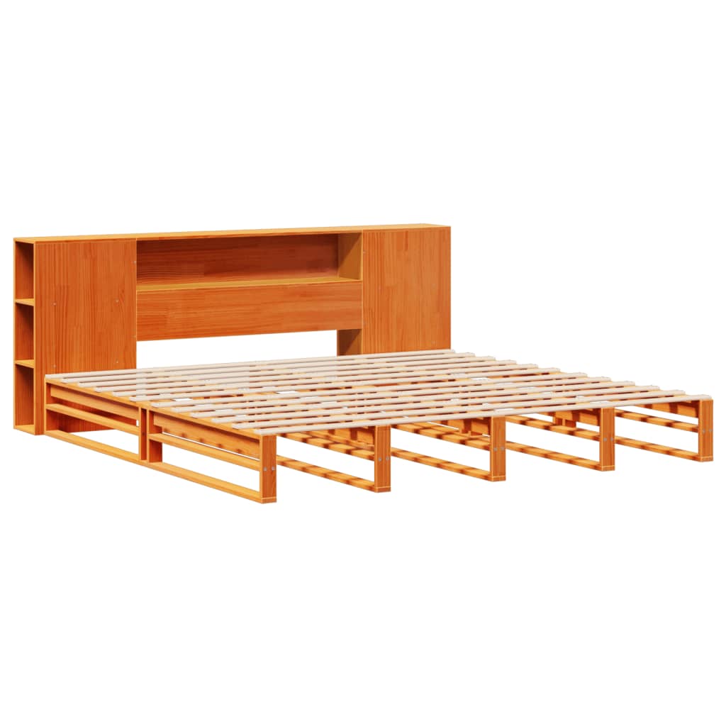 vidaXL Pat cu bibliotecă fără saltea maro ceruit 180x200 cm lemn masiv