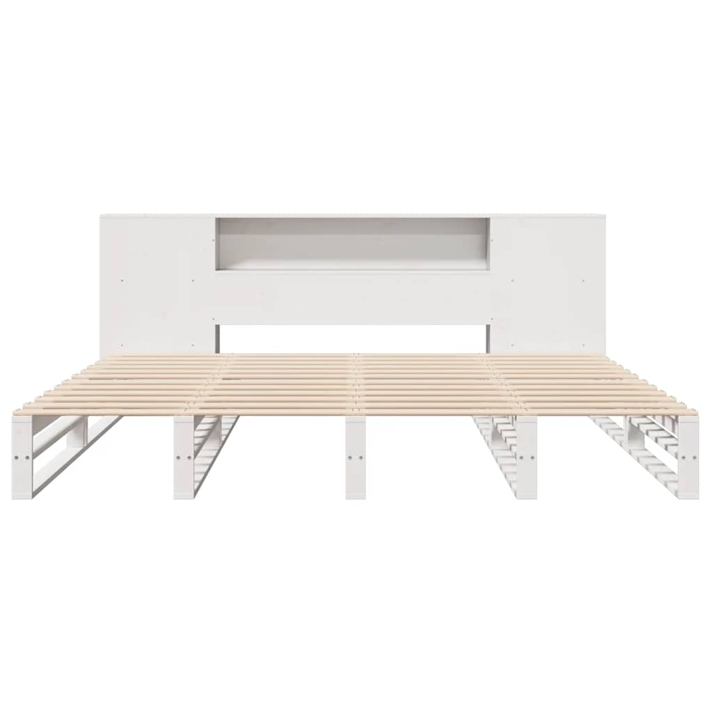 vidaXL Pat cu bibliotecă fără saltea, alb, 200x200 cm, lemn masiv