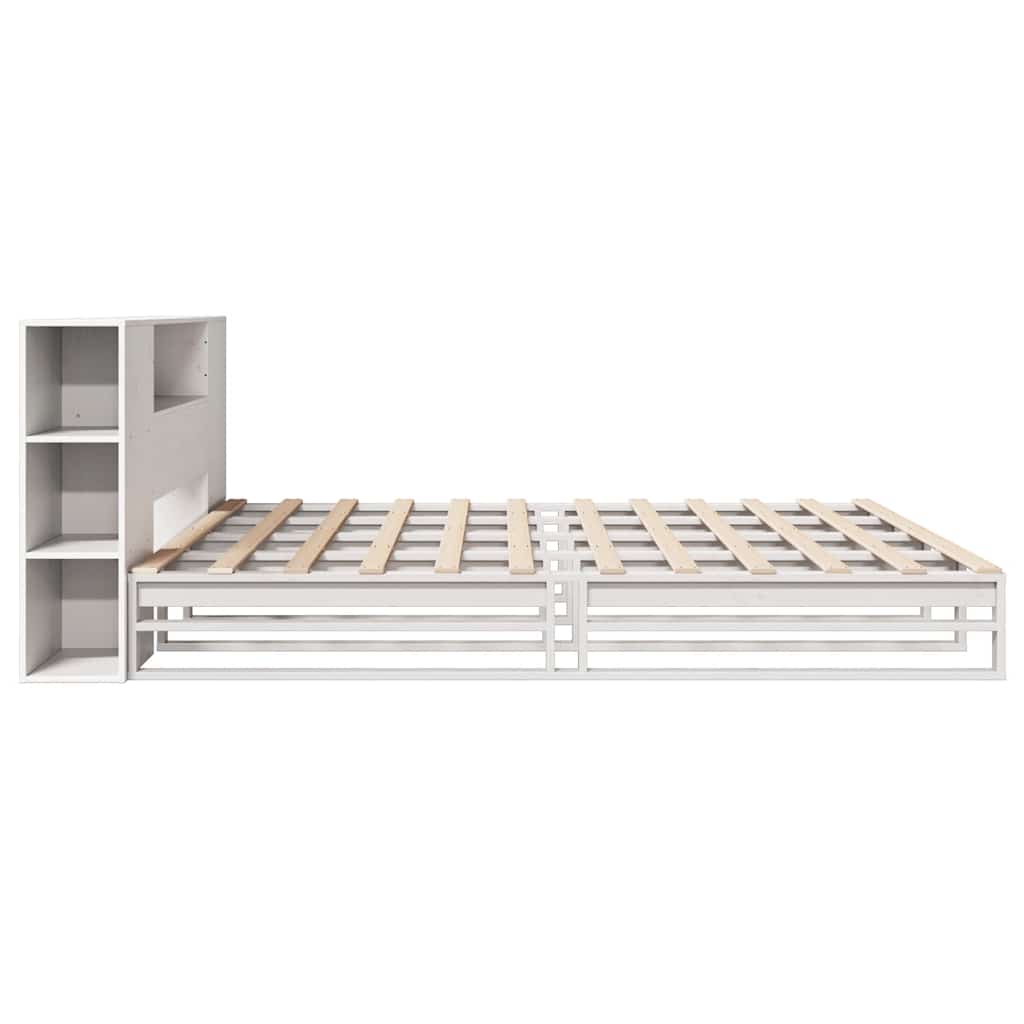 vidaXL Pat cu bibliotecă fără saltea, alb, 200x200 cm, lemn masiv