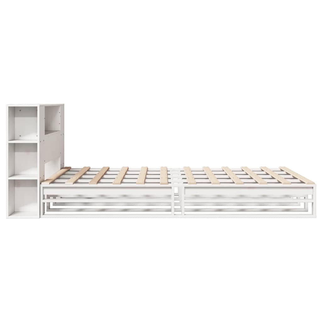 vidaXL Pat cu bibliotecă fără saltea, alb, 140x190 cm, lemn masiv vidaXL Pat cu bibliotecă fără saltea, alb, 140x190 cm, lemn masiv