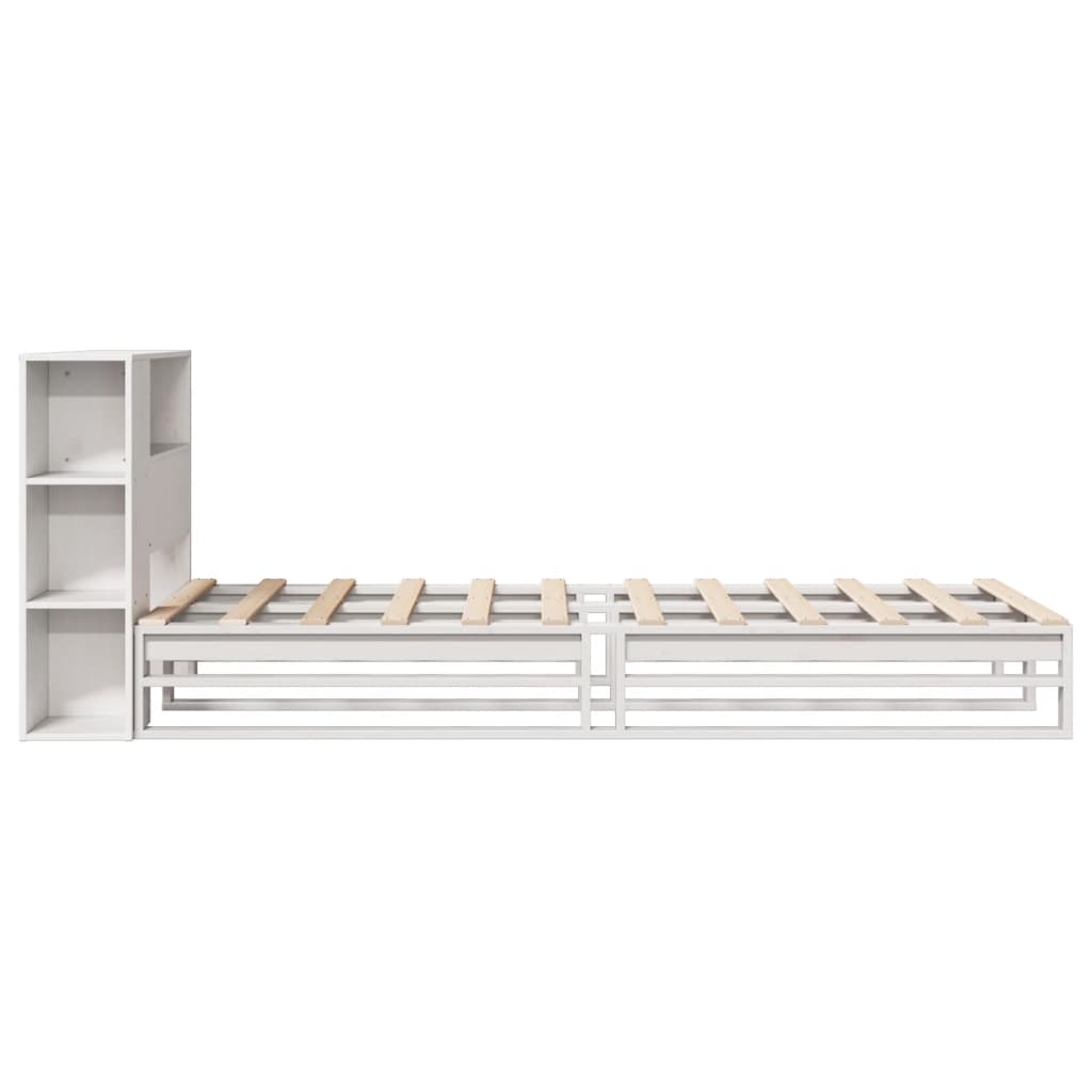 vidaXL Pat cu bibliotecă fără saltea, alb, 100x200 cm, lemn masiv vidaXL Pat cu bibliotecă fără saltea, alb, 100x200 cm, lemn masiv