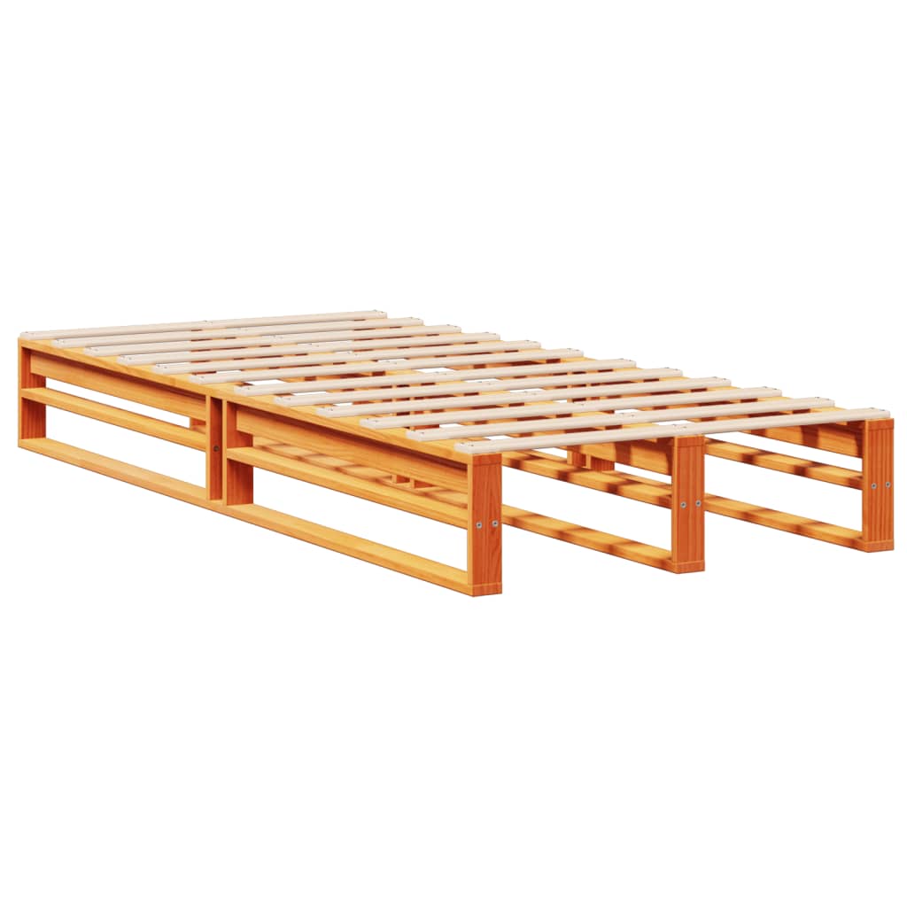 vidaXL Pat cu bibliotecă fără saltea, maro, 100x200 cm, lemn masiv vidaXL Pat cu bibliotecă fără saltea, maro, 100x200 cm, lemn masiv