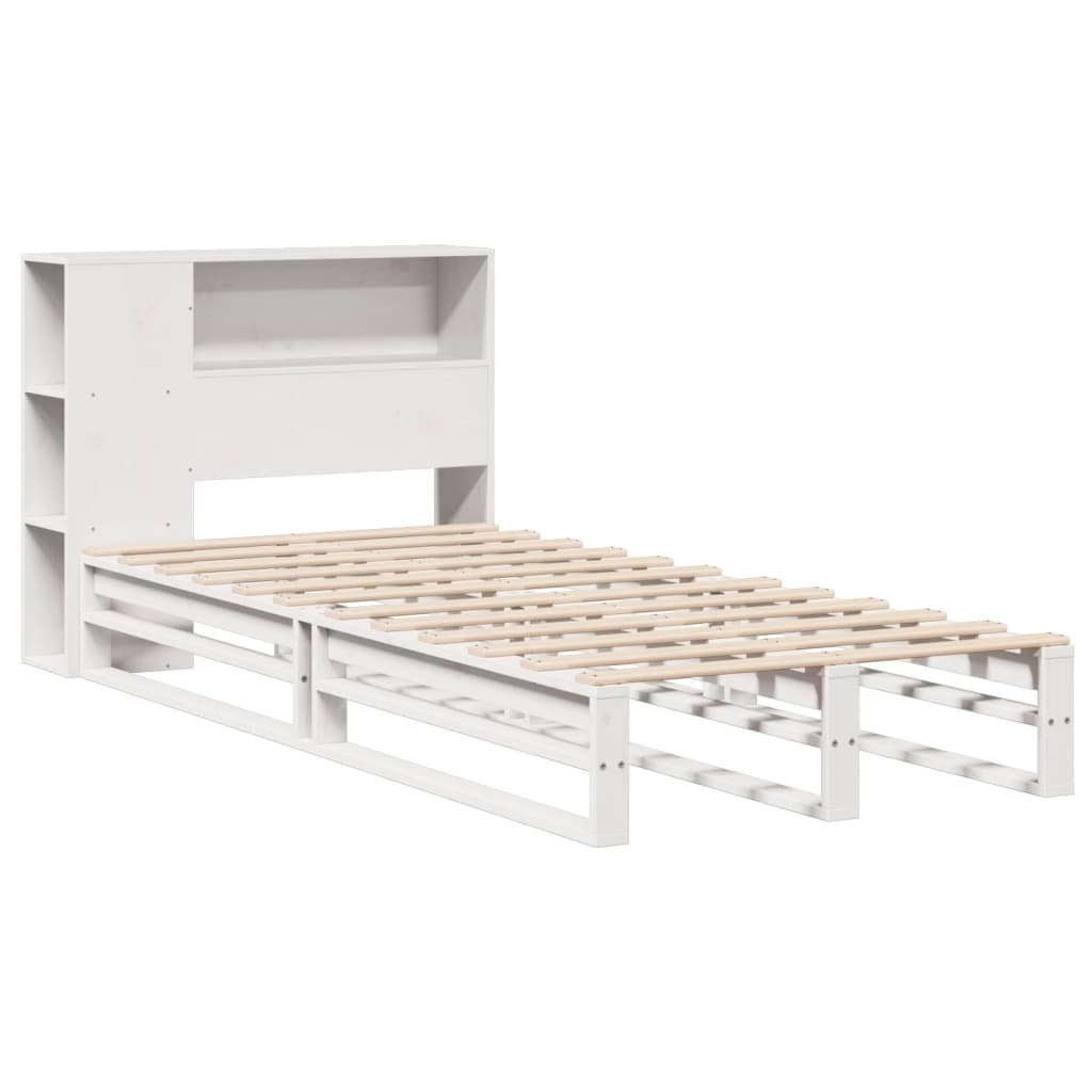 vidaXL Pat cu bibliotecă fără saltea, alb, 75x190 cm, lemn masiv vidaXL Pat cu bibliotecă fără saltea, alb, 75x190 cm, lemn masiv