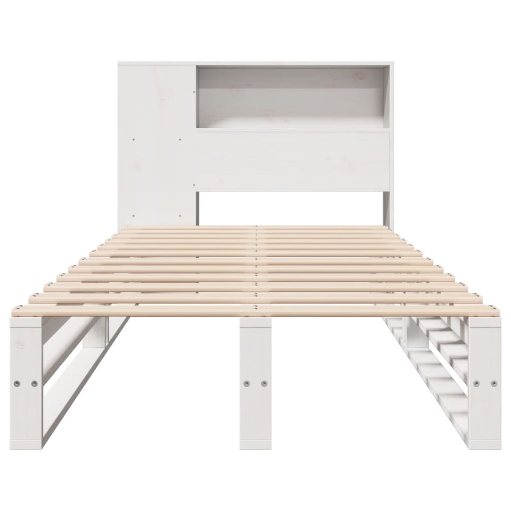 vidaXL Pat cu bibliotecă fără saltea, alb, 75x190 cm, lemn masiv vidaXL Pat cu bibliotecă fără saltea, alb, 75x190 cm, lemn masiv
