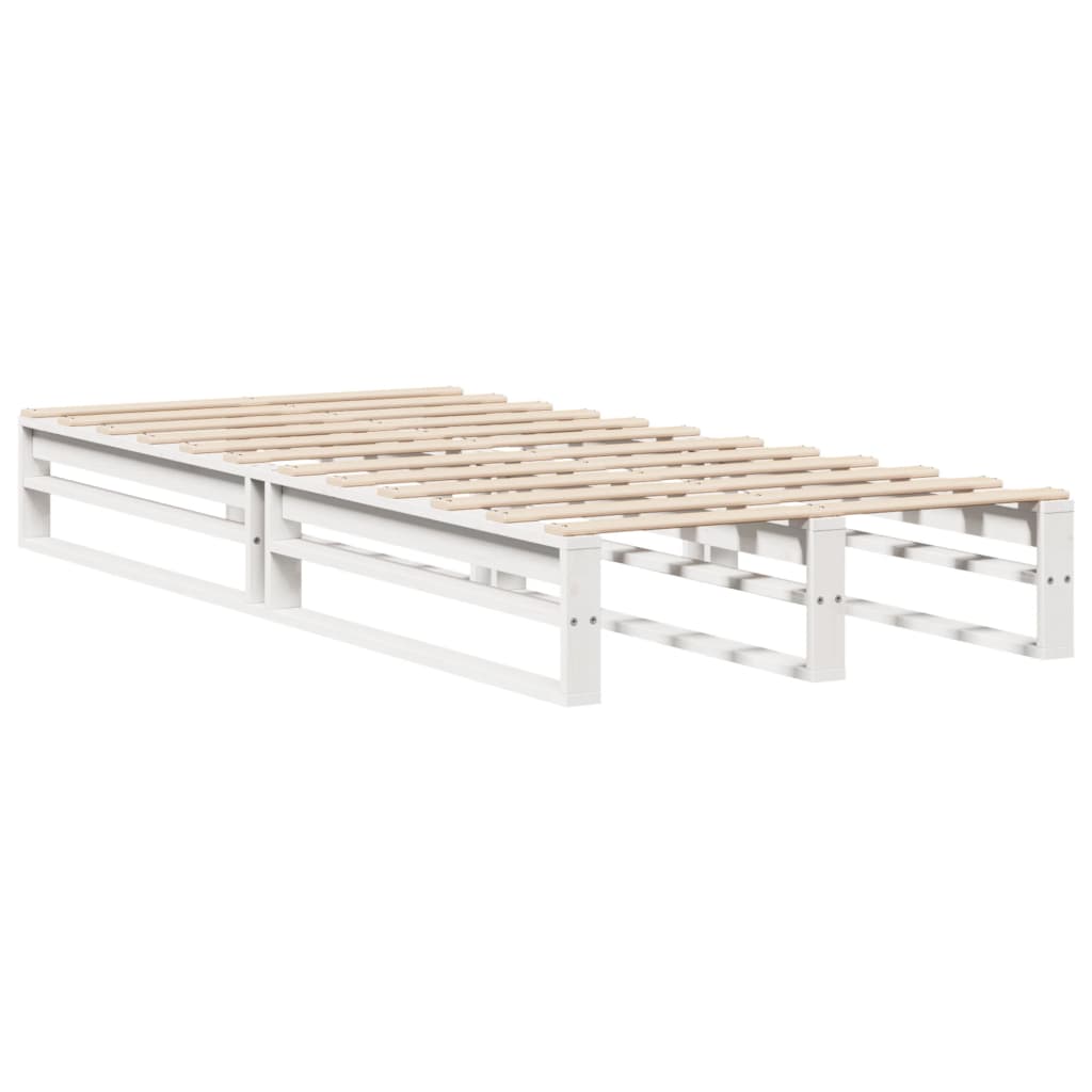vidaXL Pat cu bibliotecă fără saltea, alb, 75x190 cm, lemn masiv vidaXL Pat cu bibliotecă fără saltea, alb, 75x190 cm, lemn masiv