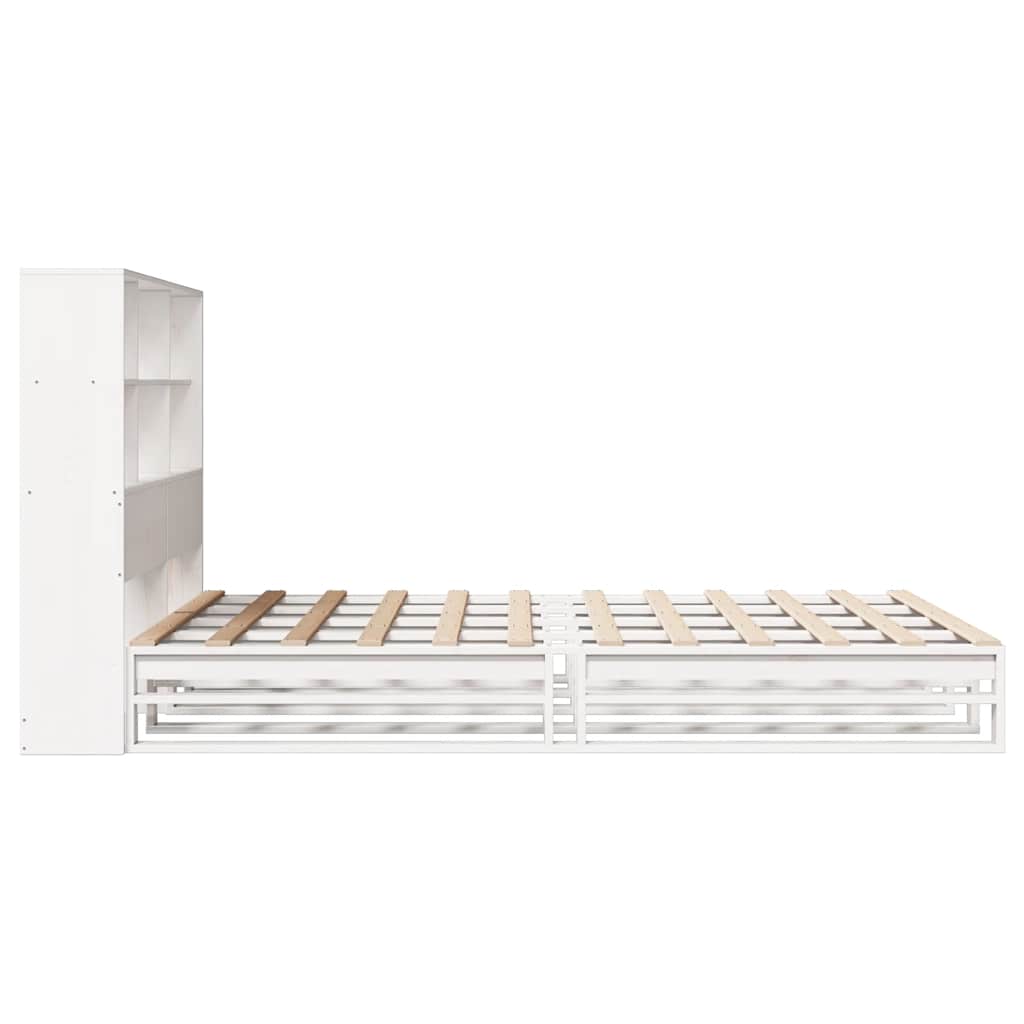 vidaXL Pat cu bibliotecă fără saltea, alb, 140x200 cm, lemn masiv