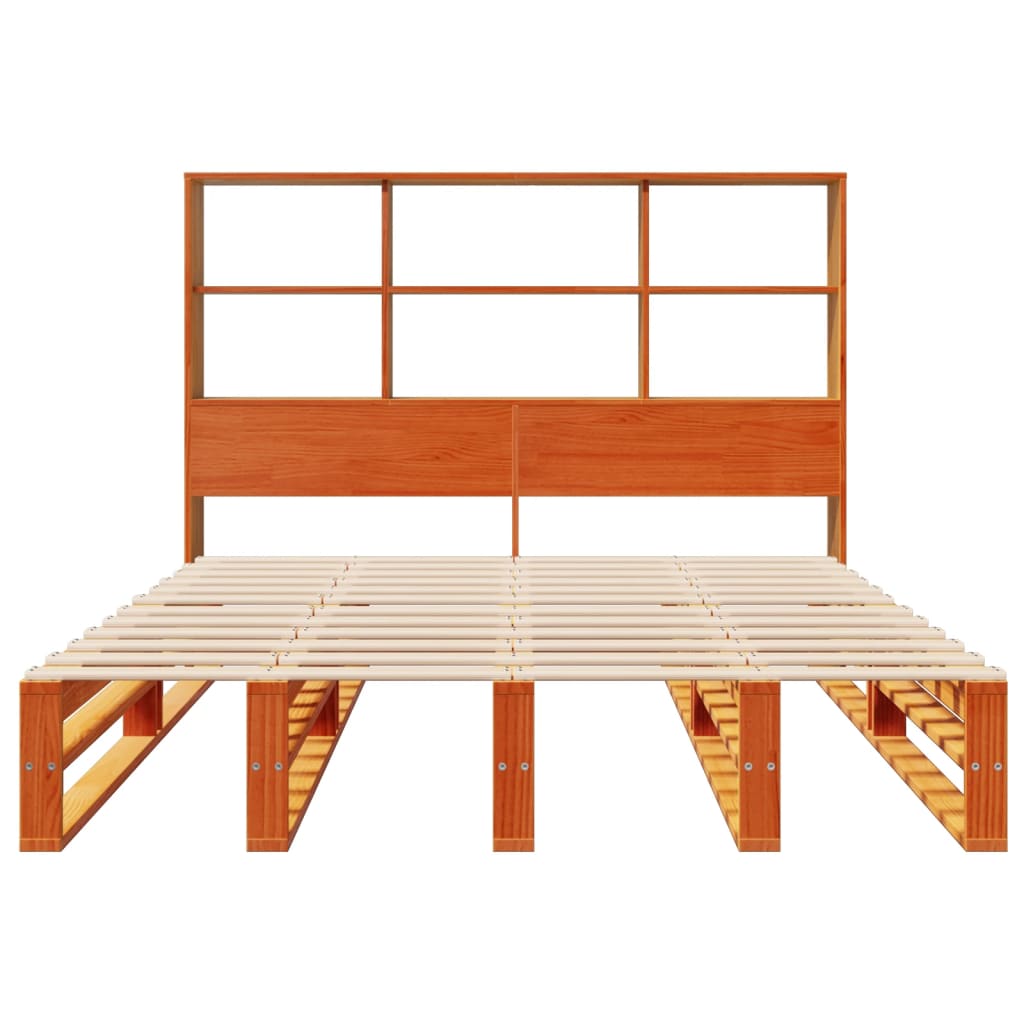 vidaXL Pat cu bibliotecă fără saltea maro ceruit 150x200 cm lemn masiv