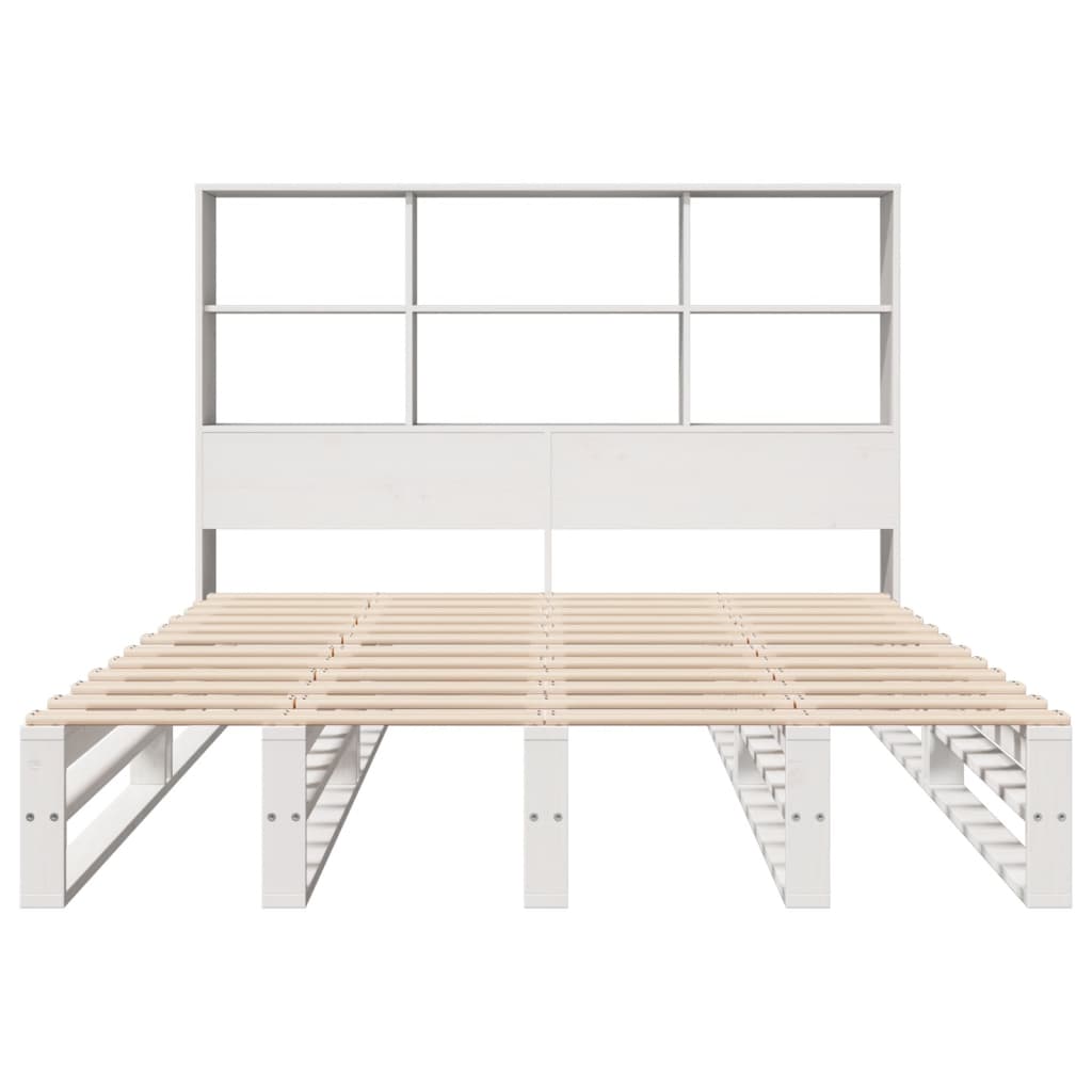 vidaXL Pat cu bibliotecă fără saltea, alb, 160x200 cm, lemn masiv vidaXL Pat cu bibliotecă fără saltea, alb, 160x200 cm, lemn masiv