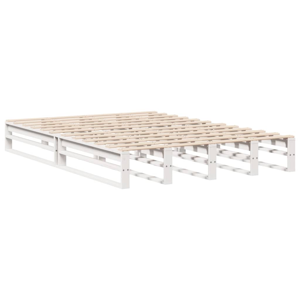 vidaXL Pat cu bibliotecă fără saltea, alb, 160x200 cm, lemn masiv vidaXL Pat cu bibliotecă fără saltea, alb, 160x200 cm, lemn masiv