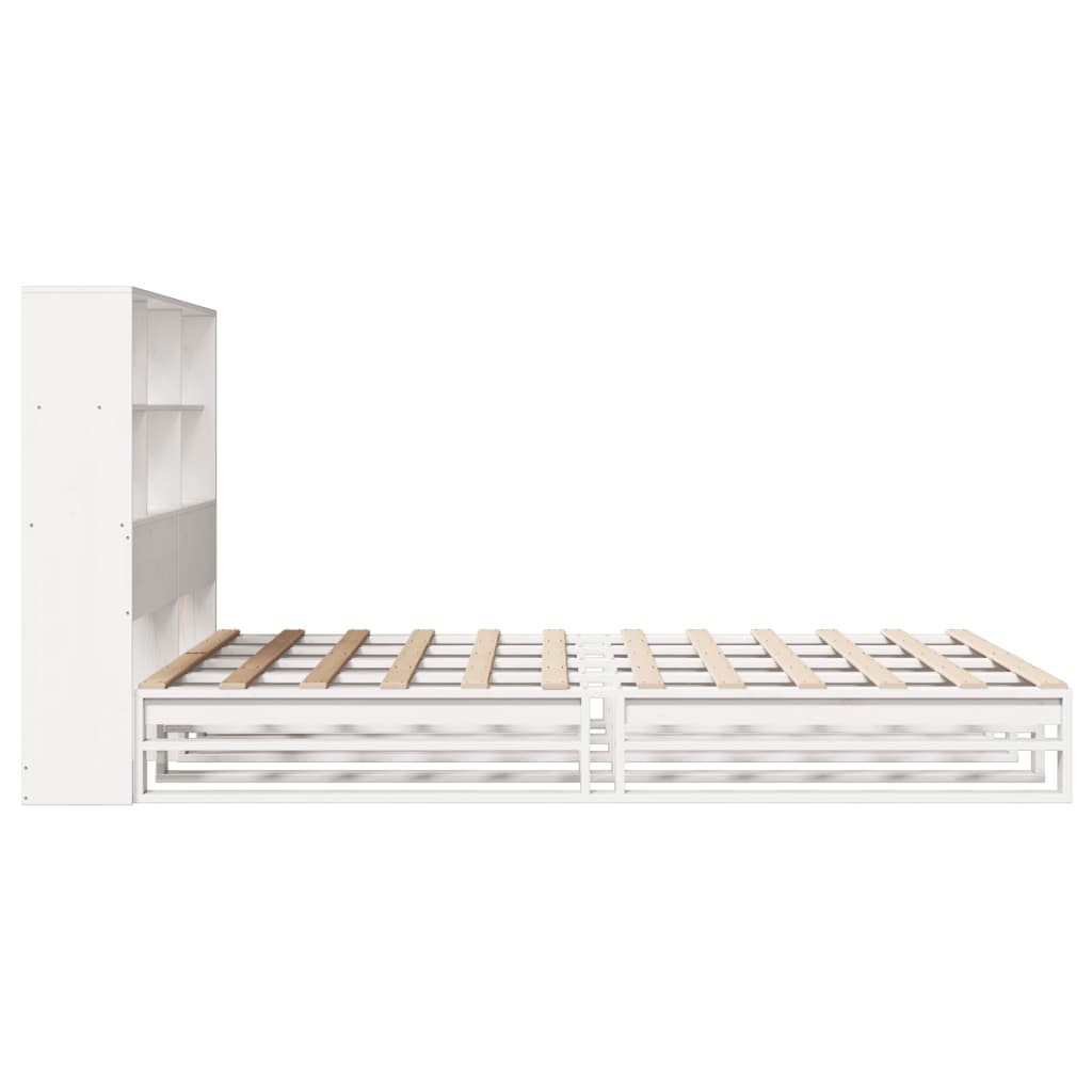 vidaXL Pat cu bibliotecă fără saltea, alb, 160x200 cm, lemn masiv vidaXL Pat cu bibliotecă fără saltea, alb, 160x200 cm, lemn masiv