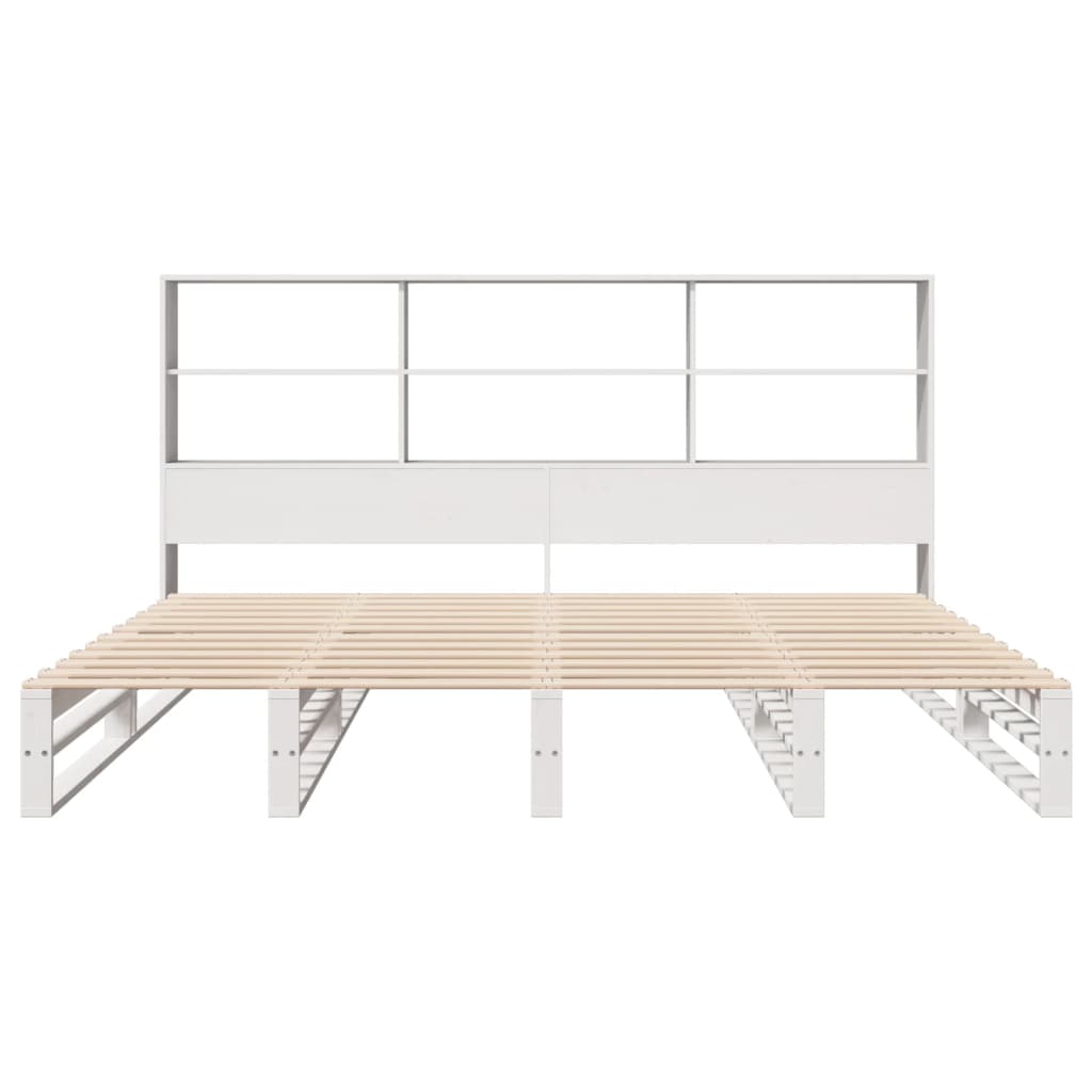 vidaXL Pat cu bibliotecă fără saltea, alb, 180x200 cm, lemn masiv