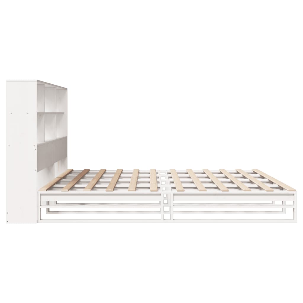 vidaXL Pat cu bibliotecă fără saltea, alb, 180x200 cm, lemn masiv