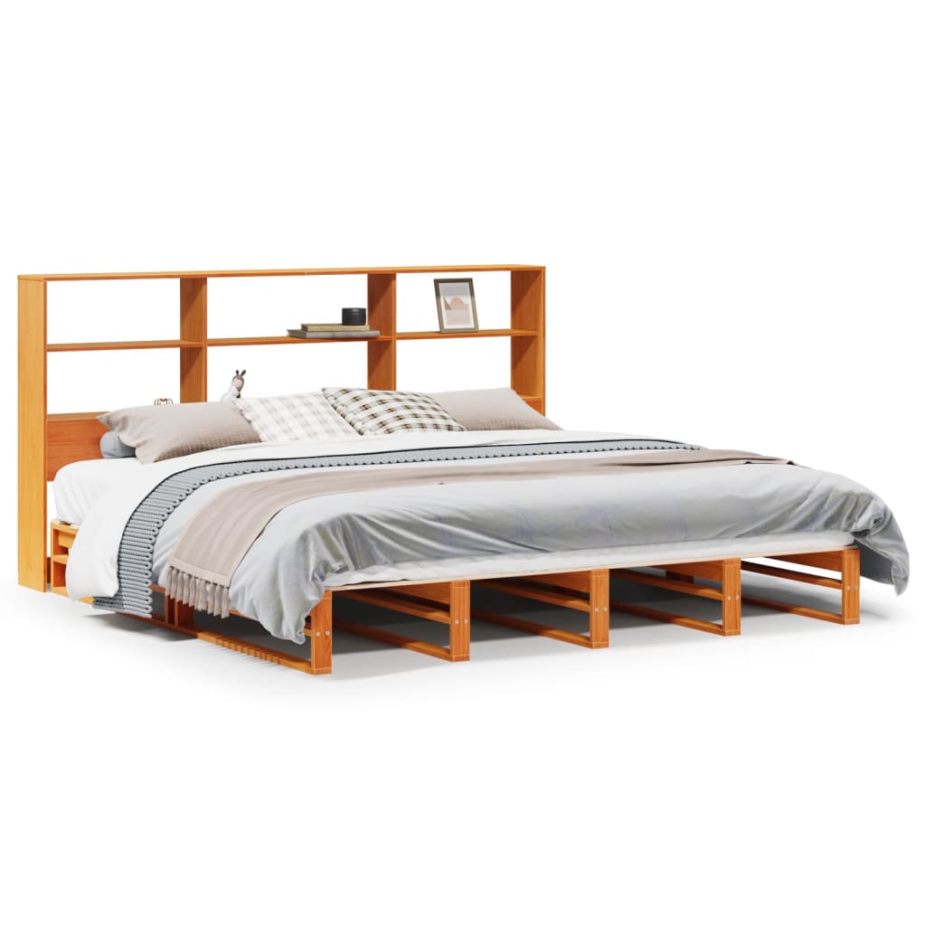 vidaXL Pat cu bibliotecă fără saltea maro ceruit 180x200 cm lemn masiv