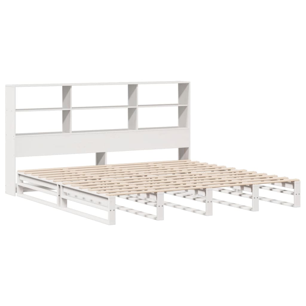 vidaXL Pat cu bibliotecă fără saltea, alb, 200x200 cm, lemn masiv vidaXL Pat cu bibliotecă fără saltea, alb, 200x200 cm, lemn masiv
