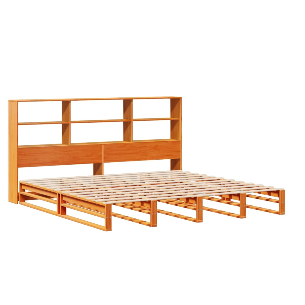 vidaXL Pat cu bibliotecă fără saltea maro ceruit 200x200 cm lemn masiv