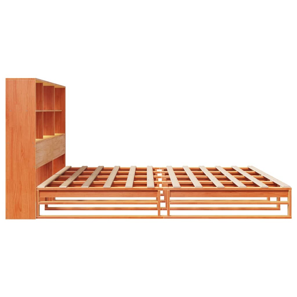 vidaXL Pat cu bibliotecă fără saltea maro ceruit 200x200 cm lemn masiv