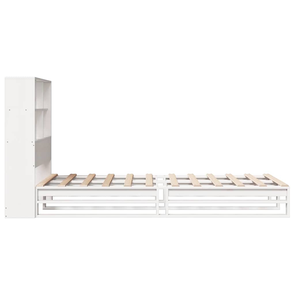 vidaXL Pat cu bibliotecă fără saltea, alb, 90x190 cm, lemn masiv