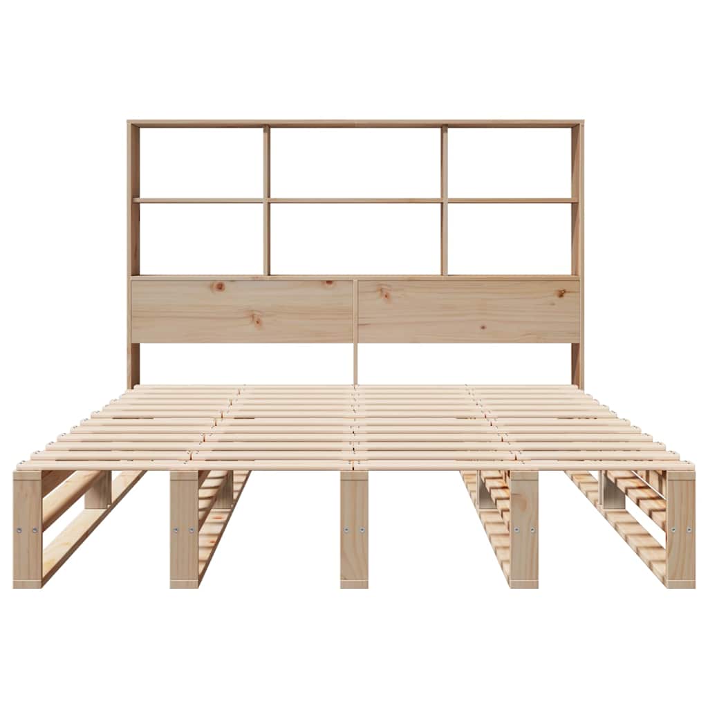 vidaXL Pat cu bibliotecă fără saltea, 140x190 cm, lemn masiv vidaXL Pat cu bibliotecă fără saltea, 140x190 cm, lemn masiv