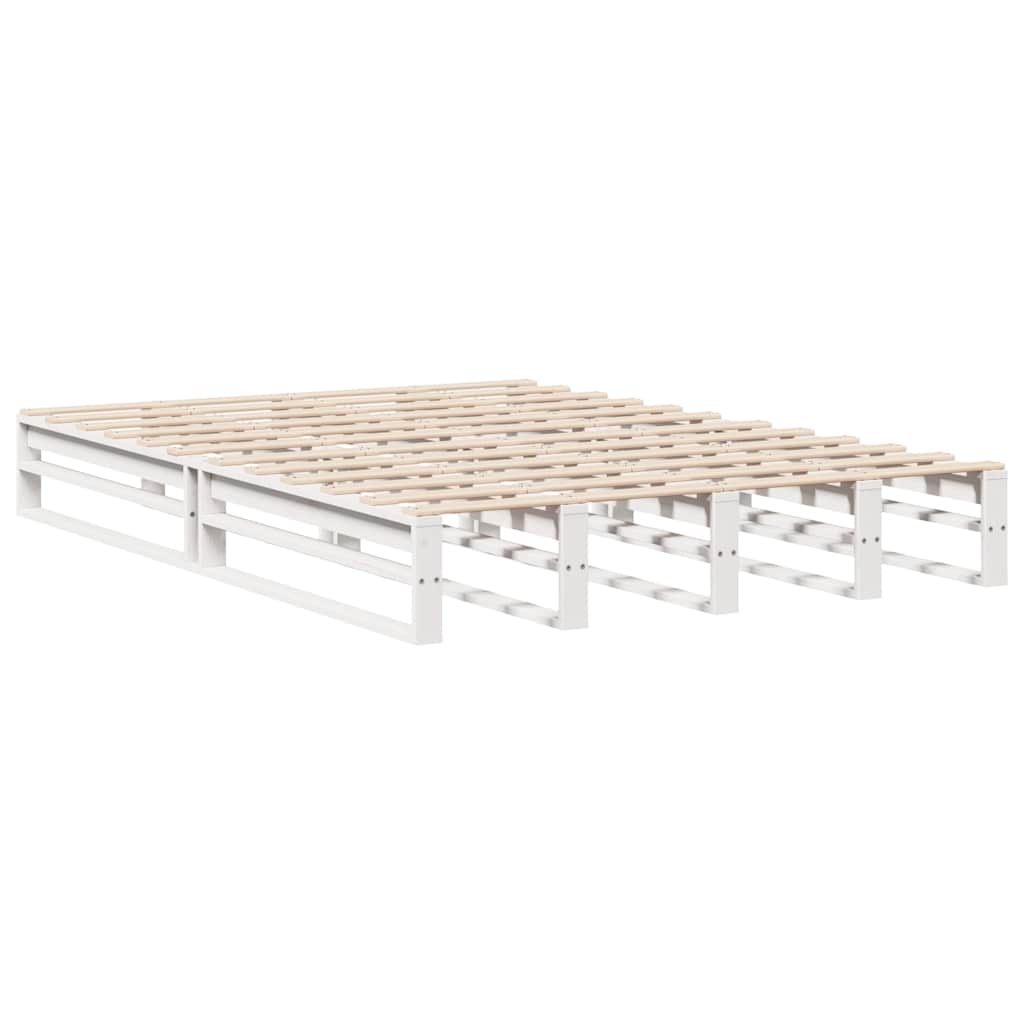 vidaXL Pat cu bibliotecă fără saltea, alb, 140x190 cm, lemn masiv vidaXL Pat cu bibliotecă fără saltea, alb, 140x190 cm, lemn masiv