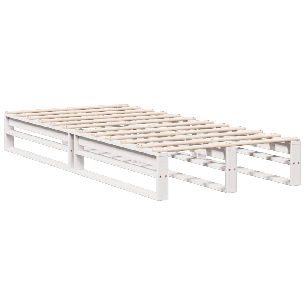 vidaXL Pat cu bibliotecă fără saltea, alb, 90x200 cm, lemn masiv pin vidaXL Pat cu bibliotecă fără saltea, alb, 90x200 cm, lemn masiv pin