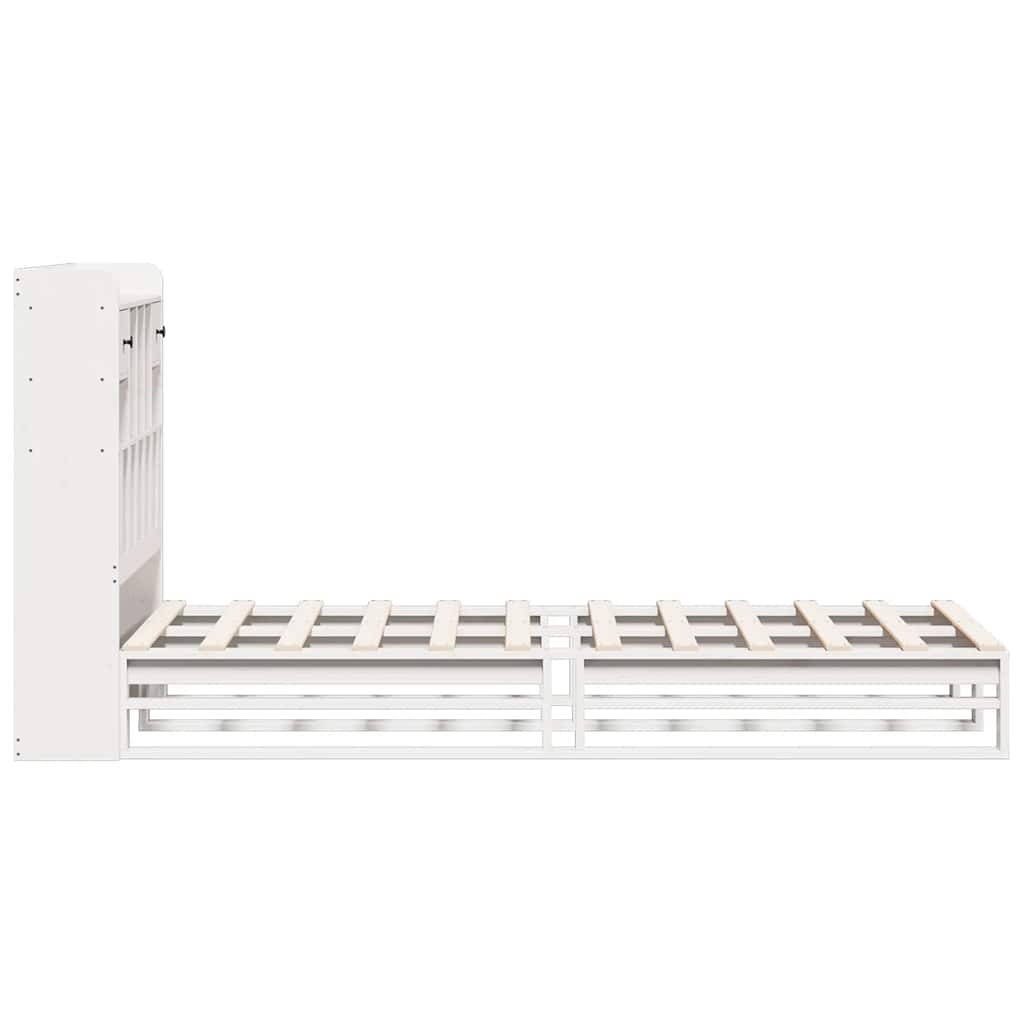 vidaXL Pat cu bibliotecă fără saltea, alb, 90x200 cm, lemn masiv pin vidaXL Pat cu bibliotecă fără saltea, alb, 90x200 cm, lemn masiv pin