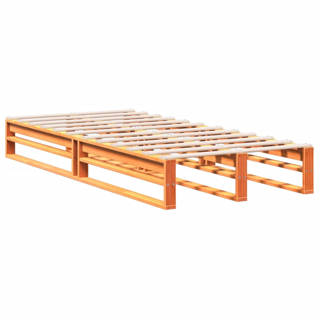 vidaXL Pat cu bibliotecă fără saltea, maro, 100x200 cm, lemn masiv pin vidaXL Pat cu bibliotecă fără saltea, maro, 100x200 cm, lemn masiv pin