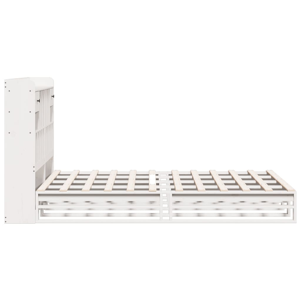 vidaXL Pat cu bibliotecă fără saltea, alb, 140x200 cm, lemn masiv pin