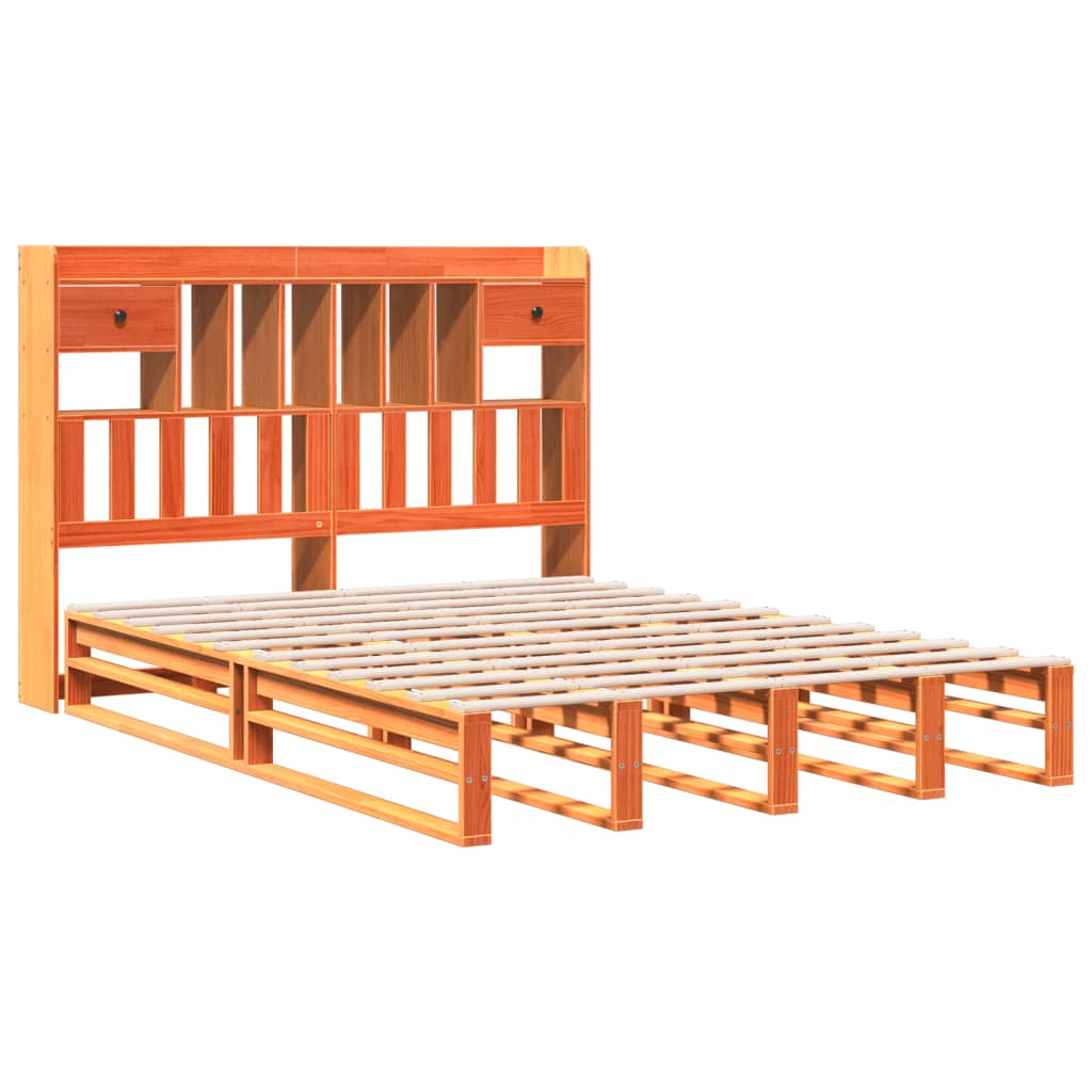 vidaXL Pat cu bibliotecă fără saltea maro 150x200 cm lemn masiv de pin