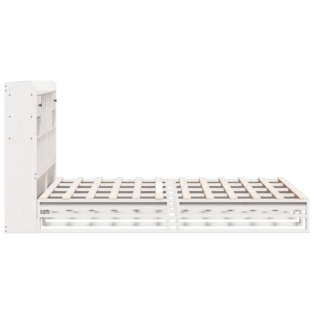 vidaXL Pat cu bibliotecă fără saltea, alb, 160x200 cm, lemn masiv pin