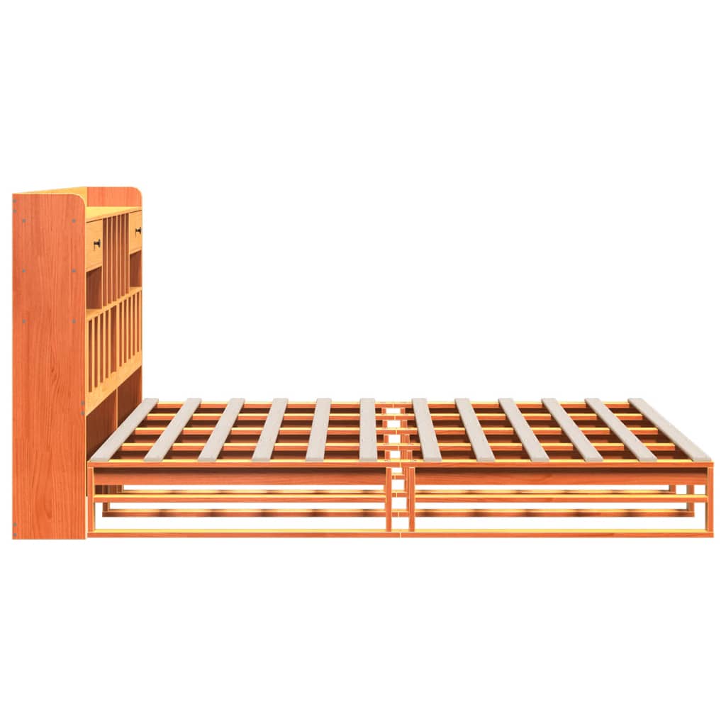 vidaXL Pat cu bibliotecă fără saltea maro 180x200 cm lemn masiv de pin