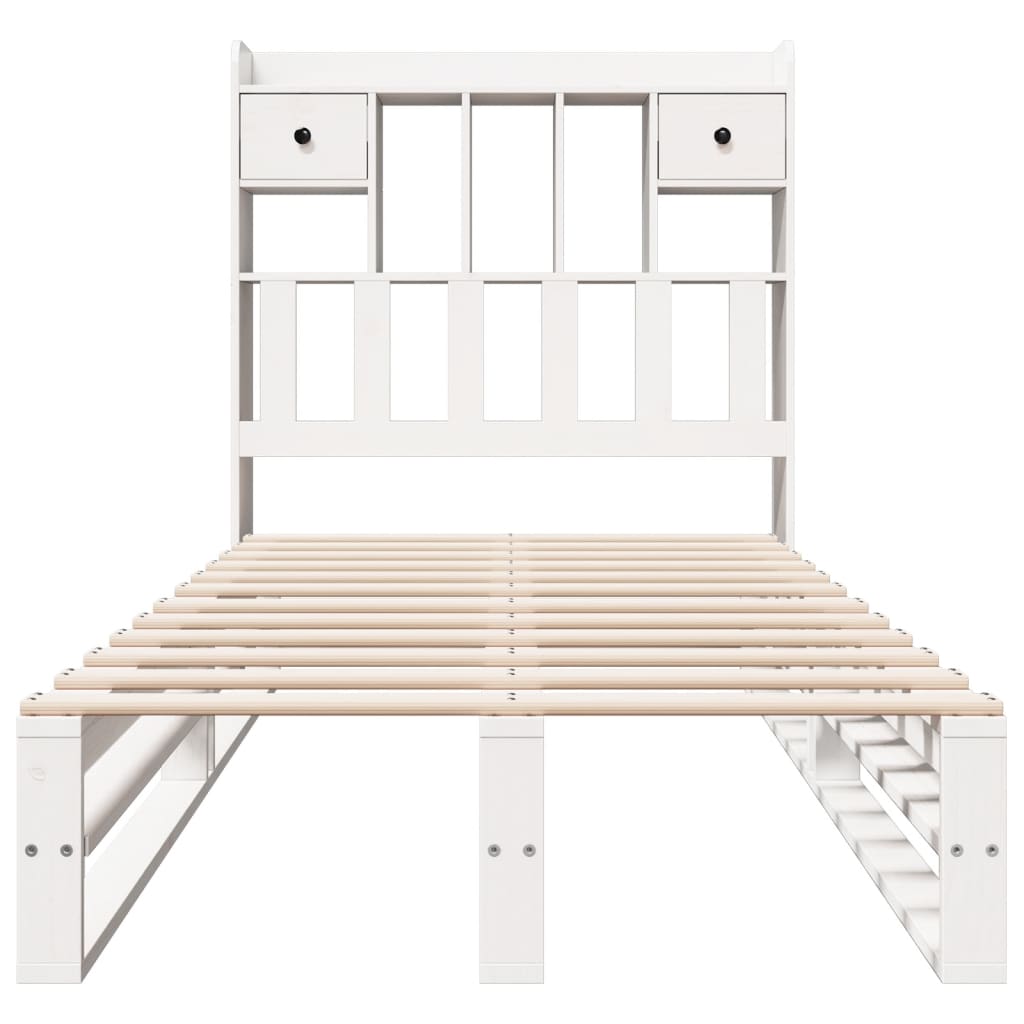 vidaXL Pat cu bibliotecă fără saltea, alb, 75x190 cm, lemn masiv pin