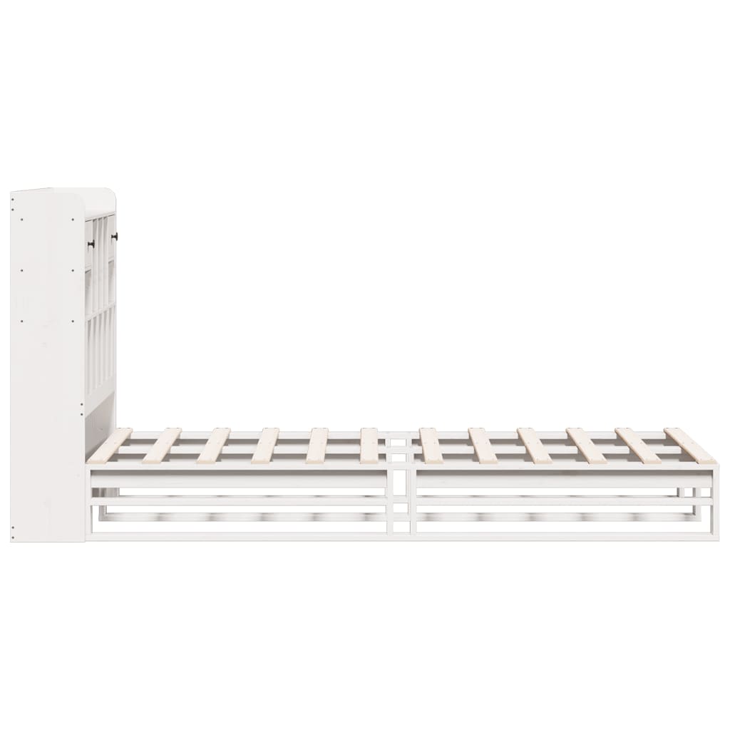 vidaXL Pat cu bibliotecă fără saltea, alb, 75x190 cm, lemn masiv pin