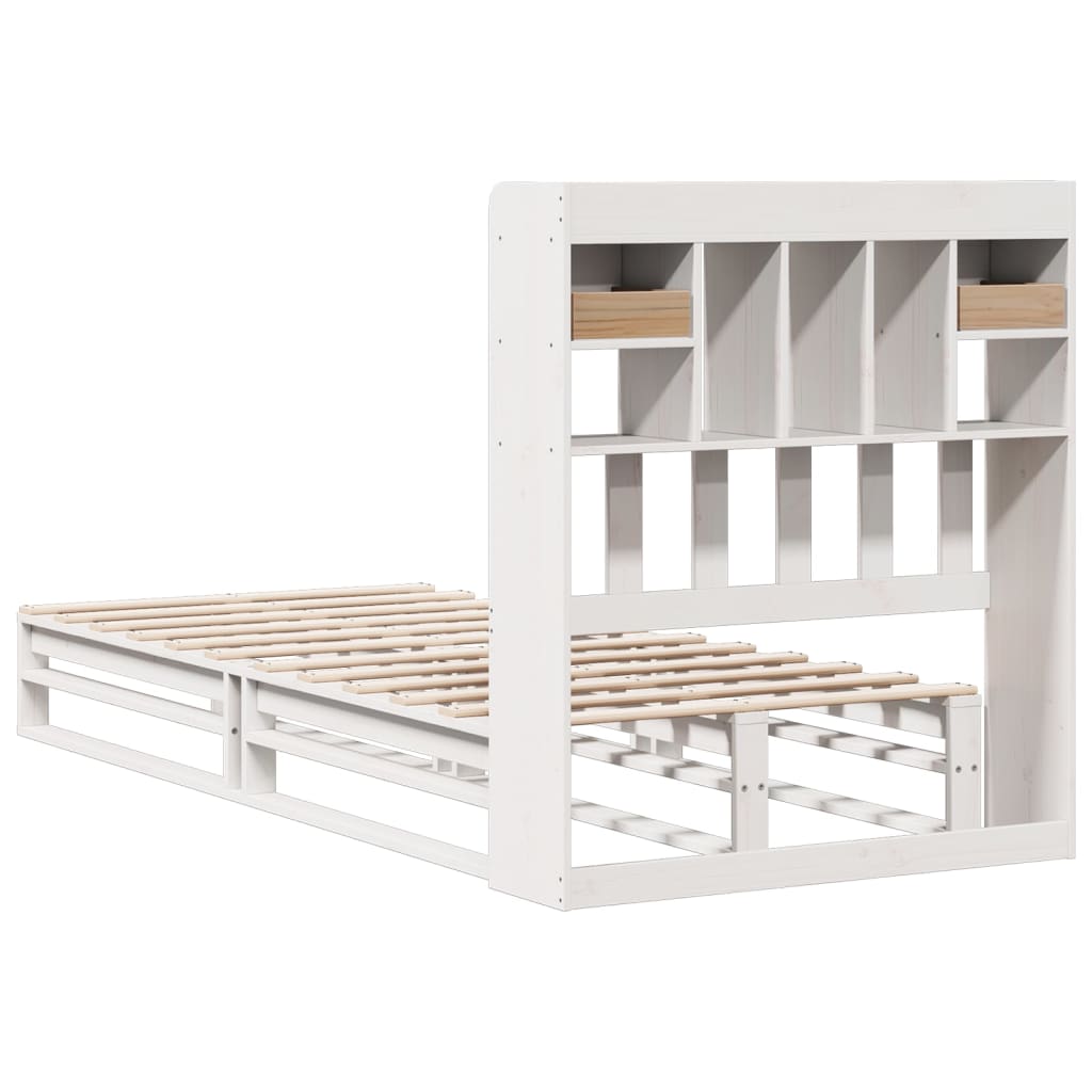 vidaXL Pat cu bibliotecă fără saltea, alb, 75x190 cm, lemn masiv pin