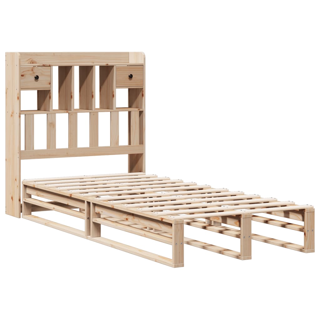 vidaXL Pat cu bibliotecă fără saltea, 90x190 cm, lemn masiv de pin vidaXL Pat cu bibliotecă fără saltea, 90x190 cm, lemn masiv de pin